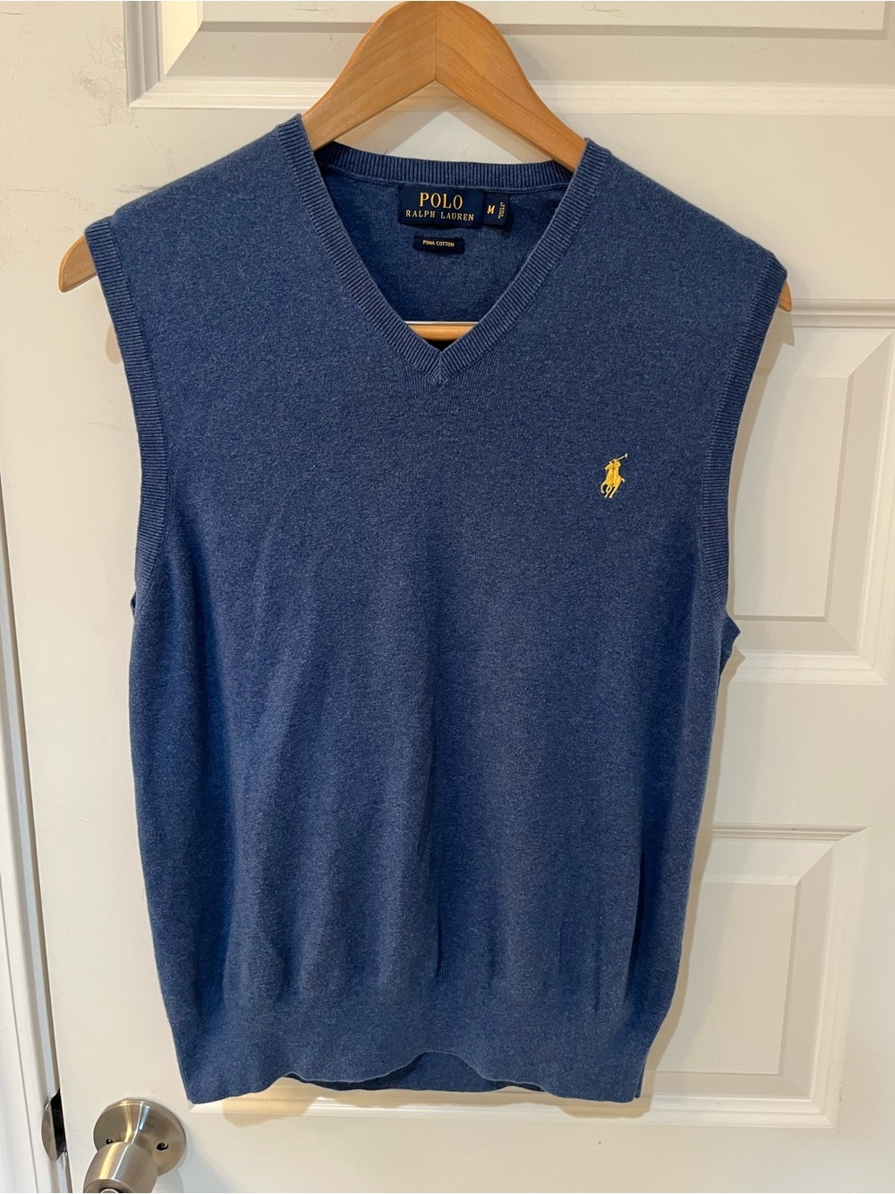 Polo Ralph Lauren Mens Medium V-Neck Sweater Vest Pima Cotton Blue Golf